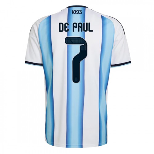 Stroje piłkarskie Argentyna Rodrigo De Paul #7 Koszulka Podstawowej MŚ 2026 Krótki Rękaw